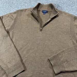 Faconnable Sweater Mens Large Brown Merino Wool 1/4 Zip Mock Neck Knit